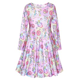 JESKIDS Little Girls Long Sleeve Dress Unicorn Dress Twirl Swing Party Dresses with Pockets 10-11 Years