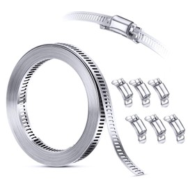 Samcos Hose Band, 304 Stainless Steel, Free Cut Clamp, 8.2 ft (2.5 m) Roll + 6 Fasteners, 0.5 inch (12.7 mm) Wide, Heat-resistant, Corrosion, Bike Exhaust, Duct, Pipe Hose Tubing, Adjustable, For