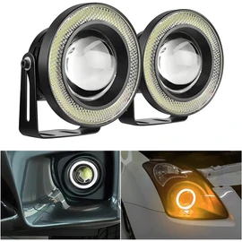 2 luces antiniebla de ojo de ángel para coche, luz LED COB redonda de alta potencia, brillante, con aros blancos de ojo de ángel, faro, luz diurna