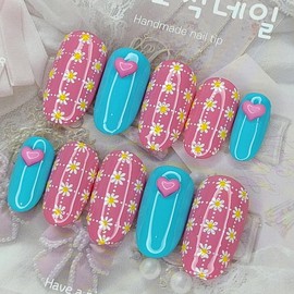 Spring Flower Handmade Nail Tips - Oval XL / 봄꽃 수제네일팁 - 오벌XL