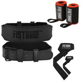 FISTRAGE Power Weight Lifting Buffalo Hide 4" Leather Belt Gym Back Support Strap Training Fitness Exercise for Tough Workouts | Power Lifters | Supports Lumber Lower Back (Medium, 4 Inches)