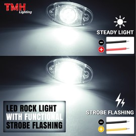 TMH 4 Pods White Strobe Rock Lights LEDs SMD Chips Super Bright Underglow Light Underbody Roof Rack Waterproof IP68 for Motorcycle Pickup Trucks SUV UTV ATV RZR Car Boats