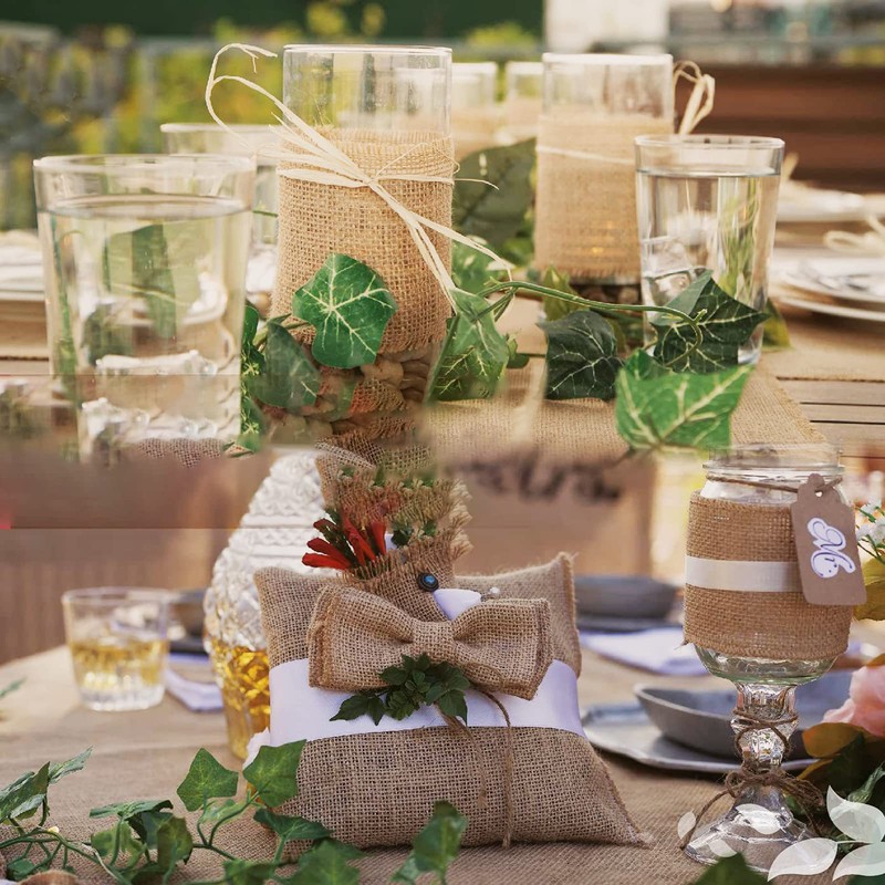 HCTX Jute Table Runner,30*200cm Hessian Roll, Burlap Fabric,Natural Rustic Table