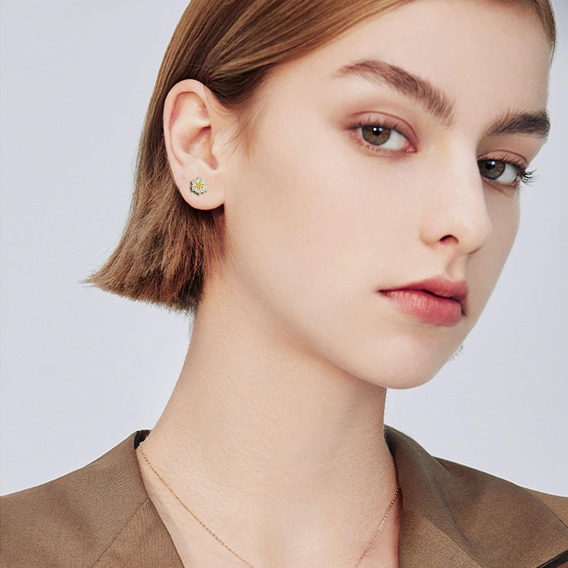 Silver Christmas Stud Earrings for Women, Gold Flashing Christmas Snowflake