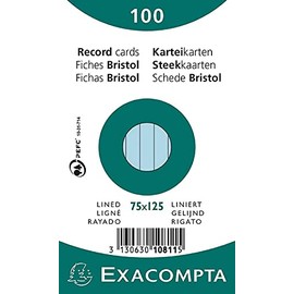 Exacompta - Ref 10811X - Bristol Lined Record Cards (Pack of 100) - 75 x 125mm in Size, 205gsm Card, Compatible with Printers - Suitable for Exam Revision & Notes - Blue