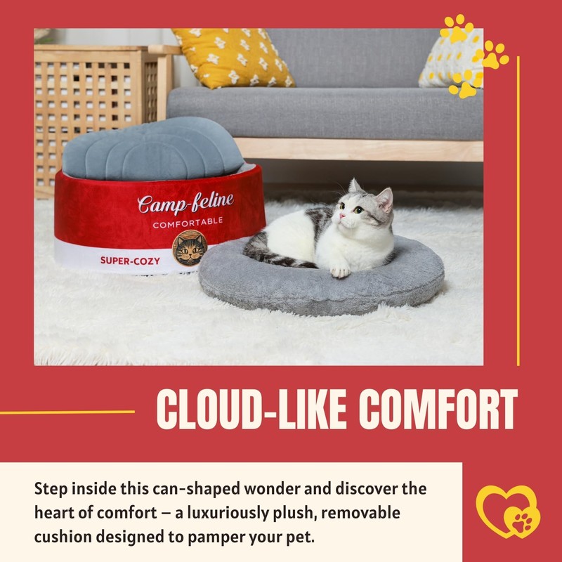 PECHVINO Can-Shaped Cat Bed – Ramen Bowl Cat Bed with