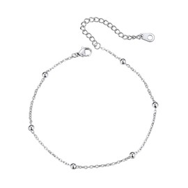 Richsteel Adjustable 8.5''+2'' Ball Bead Chain Anklet for Women Waterproof Sliver Stainless Steel Ankle Bracelet
