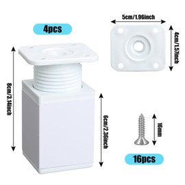 Luabue Pack of 4 Adjustable Furniture Feet, Table Legs, Furniture Legs, 6 cm, Square Aluminium Alloy White Base Feet, Table Foot, Couch Feet, Bed Feet for Tables, Cupboards, Sofas, Beds, Shelves