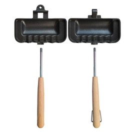 AKINOYAMA Hot Sand Maker, Direct Fire Type, With Handle Removable, Single Pan, Single Person Use, Top and Bottom Separated, Lightweight, Fluororesin Treatment, Wooden Handle, Easy Care, Washable, Non-stick, Camping, Outdoors, Disassembly, Removal, Compact, Black