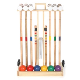 Gemscream 6 Player Croquet Set for Adults and Kids Croquet Lawn Game Kit with Wooden Stand for Backyard Lawn Yard Outdoor Games(28 Inch)