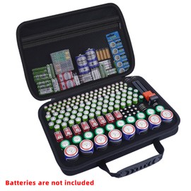 HESPLUS Hard Battery Organizer Storage Box, Carrying Case Bag Containers Holder Holds 210+ AA AAA C D 9V 3V Lithium LR44 CR2 CR1632 CR2032 Button Batteries with Battery Tester BT-168 (Case Only)