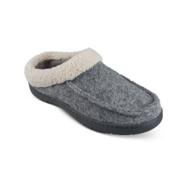 HAGGAR Men's Boiled Wool Fleece-Lined Sherpa Slippers, Grey, Large (9.5-10.5)
