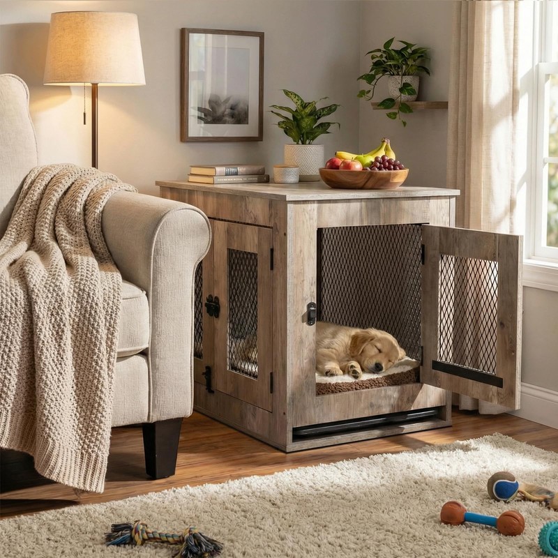 Agitree Pet Crate Furniture End Table - Rustic Style Small