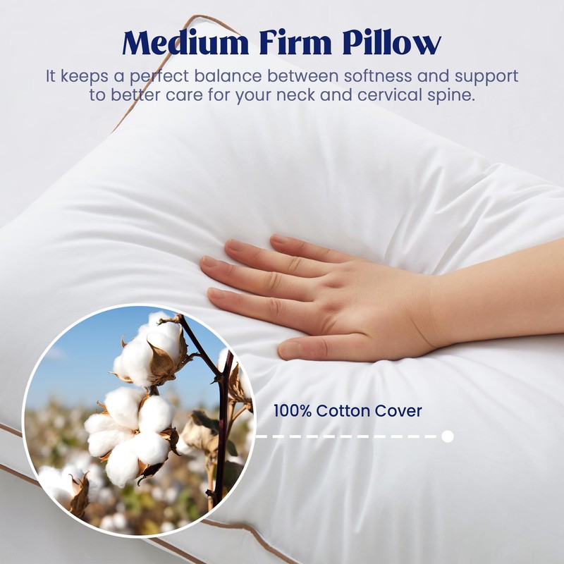 puredown® Goose Feather Down Pillows with 100% Cotton Cover, Soft