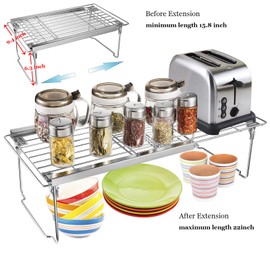 Orgneas Expandable Cabinet Shelf Organizer, Adjustable Freezer Shelf 15.8"-22" Thickened Heavy Duty Organizer and Storage Shelf for Kitchen Cabinet Pantry Refrigerator