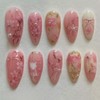 AstraGlam 24Pcs Pink Flower Press on Nails Medium Almond Fake