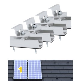 Aurinktron 1 x Solar Module Bracket Kit, 12 cm Aluminium Rail Mount & Anodised 30-35 mm Adjustable End Clamps and Accessories, for Solar Panel Bracket, Flat Roof Mounting on Trapezoidal Sheet Metal