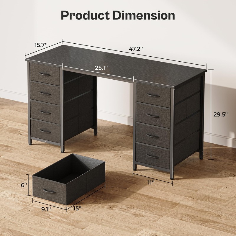 Huuger 47 Inch Computer Desk with 8 Fabric Drawers, Office