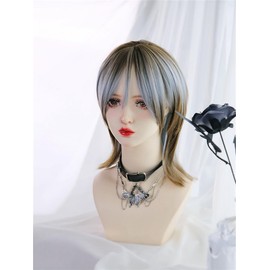 Wig, Full Wig, Wig, Wolf, Jellyfish, Cut, Short, Small Volume, Inner Color, Women's, Harajuku Handsome, Natural, Small Face, Heat Resistant, Fashion with Net (Brown Blue)