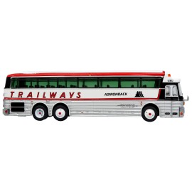 DCD 1969 Eagle Model 05 Coach Bus 'Adirondack Trailways' 1/87 (HO) Diecast Toy White Red Limited Edition of 504 Worldwide Pieces
