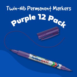 Artline 041T Twin-Nib Permanent Markers | 1 Pen, 2 Points, 3 Line Widths | Permanent | Low Odor | 0.4mm Fine/1.0mm Bullet Tips | Pack of 12 | Purple