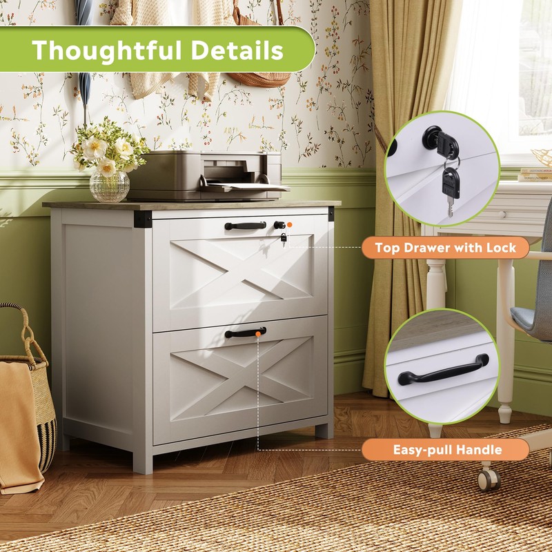 DEVAISE 2 Drawer Farmhouse File Cabinet with Lock, Lateral Filing