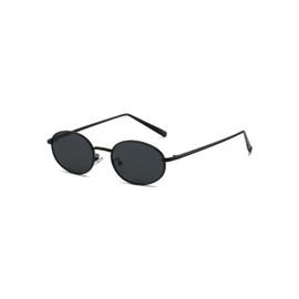QVKUUT Retro Oval Metal Frame Sunglasses for Men and Women, black/black