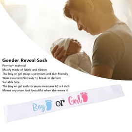 Boy or Girl Gender Reveal Sash Pink Blue, for Baby Shower Decoration Gender Reveal Party Supplies Pregnancy Prop, for Mom and Dad, Made of Fabric & Satin Ribbon, 63x4 Inches