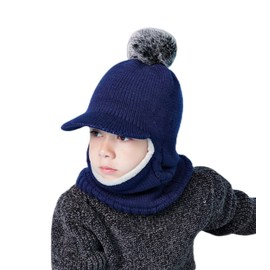 Baby Girls Boys Winter Hat Scarf Earflap Hood Scarves Skull Caps Navy-d