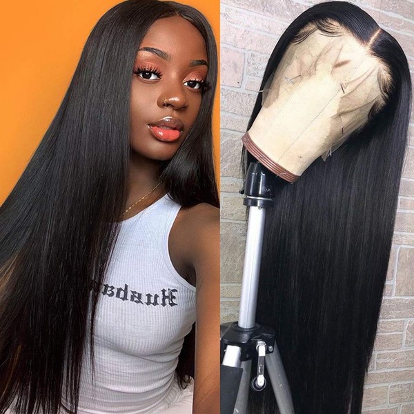 Amella Hair 10A Lace Front Wigs Human Hair with Baby Hair 150% Density Brazilian Straight Human Hair Wigs for Black Women Natural Color (12inch)