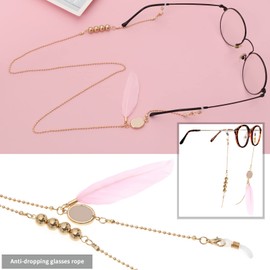 EMSea 2PCS Feather Sunglasses Chain Bead Eyeglass Chain Non-Slip Spectacle Chain Glasses Holder Chain Eyewear Retainer for Women and Girls