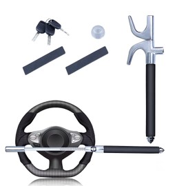 Anti Theft Steering Wheel Lock, Retractable Wheel Locks, Universal Adjustable Car Theft Prevention Device with 3 Keys and Safety Hammer Fit for All Type of Cars
