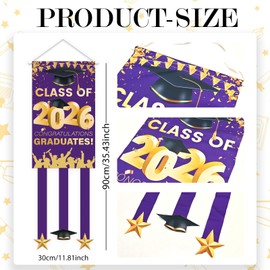 Graduation Banner Congratulations Class of 2026 Graduation Decorations Hanging Door Sign Banner Backdrop Wall Decor Supplies for Indoor Outdoor Party Favors Purple