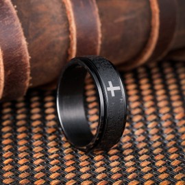 King Will 8mm Black Stainless Steel Lord's Prayer Ring Spinner Fidget Ring Anxiety Ring for Men 8