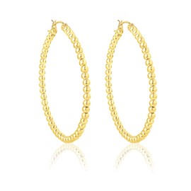 DTPSilver - 925 Sterling Silver Yellow Gold Plated Creole Hoops Earrings with balls - Thickness 3 mm - Diameter 50 mm