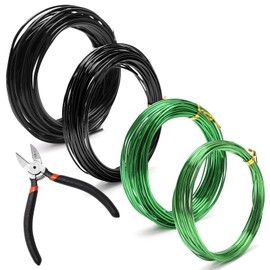 Zhaoyao 4 Packs Bonsai Wire Kit, Bonsai Training Wire Kit for Bonzai Trees Indoor, Aluminum Wire for Handicrafts Size of 1-mm, 1.5-mm, 2-mm, Bonsai Tool Set with Cutter (Black+Green)
