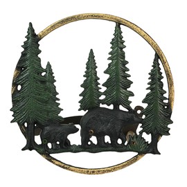 Zeckos Cast Iron Black Bears in Forest Decorative Wall Mounted Hanging Garden Hose Hanger - 11 Inches in Diameter - Wildlife Themed Outdoor Hose Holder Decor