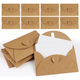 Mocraft 25 Mini Envelopes with Cards Vintage Mini Kraft Paper Envelopes Blank Cards Small Letter Envelopes with Heart Closure for Gift Cards DIY Thank You Cards