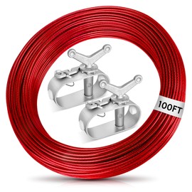 Jowlawn Pool Cover Cable and Winch Kit 100ft Plastic-Coated Steel Pool Cover Wire and Winch for Above Ground Pool Cover Cable Winch Pool Cover Cable Heavy Duty Pool Cable and Winch Kit (Red)