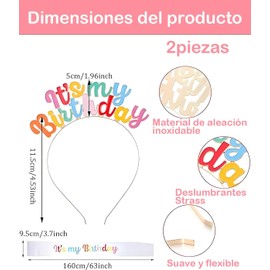 Birthday Girl, Diadema Happy Birthday Mujer, Corona De Cumpleaños Mujer, 2 Piezas Banda Y Tiara, Accesorios Para Fiestas De Cumpleaños,Muy adecuado para mujeres， Fotos, Eventos Temáticos