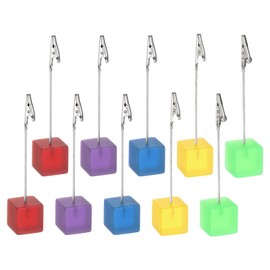 PATIKIL Cube Resin Card Picture Memo Holder, 10Pcs Desktop Picture Holders with Clip Table Number Holders Resin Base for Pictures Note Card Paper, Red Blue Yellow Green Purple