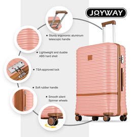 Joyway 28 Inch Large Luggage Hardside Suitcase with Spinner Wheel, Lightweight 3 Piece Suitcase Set with TSA Lock(Pink)