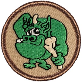 Green Troll Patrol Patch - 2" Diameter Round Embroidered Patch (Peel & Stick Adhesive)