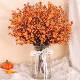 Der Rose 10Pcs Fake Fall Flowers Orange Baby Breath Artificial Flowers Real Silk Floral Arrangement Stems for Thanksgiving Table Centerpieces Home Kitchen Mantle Porch Outdoor Decorations