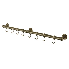 ROTHLEY Stainless Steel Hanging Pot Rack Hanger: 23.7 Inch Pot and Pan Hanger Wall Mounted Hanging Pot Bar Rack Heavy Duty Pot Hangers Kitchen Rail with 8 S Hooks (Antique Brass)