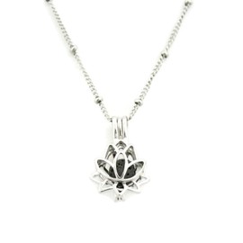 Glory Lotus Flower Silver Essential Oil Diffuser Necklace- 18"