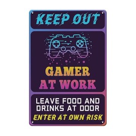 YOYI ART Keep Out Signs Gamer Room Decor for Boys - Teen Boy Gaming Room Decor Tin Sign, Funny Metal Signs for Gaming Room Wall Door Decor, Cool Gaming Stuff Gift for Teen Boy, Boyfriend, 8 x 12 inch