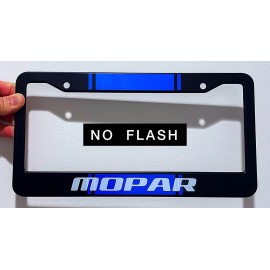 Unbranded Reflective Blue Mopar Racing Stripe Black Metal License Plate Frame