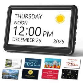 Mesqool 7" Digital Dementia Alarm Clock Large Display for Seniors, Plug in Electric Date Day of Week Calendar Clock 23 Alarms 18 Ringtones for Elderly Memory Loss Alzheimer’s,Auto DST,Custom Schedules