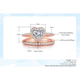 XIALV Women's Fashion Heart Shaped 18K Rose Gold CZ Wedding Engagement Bride Eternity Ring Set Jewelry Gift (US Code 8)